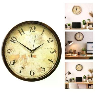 Imagem de Relógio de Parede Madeira Vintage Redondo Decorativo Retrô Silencioso 25cm Estilo Envelhecido Yeet
