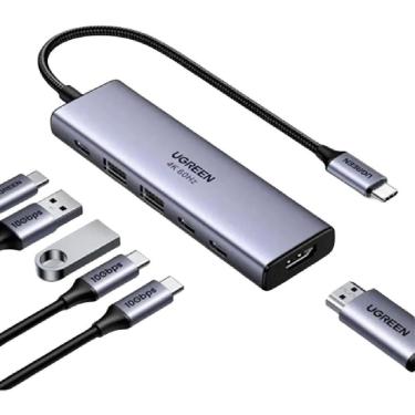 Imagem de HUB USB-C Ugreen CM511 6 em 1 - HDMI 4K/60Hz - 2x USB-A - 2x USB-C 10Gbps - PD 100W - Cinza - 35999