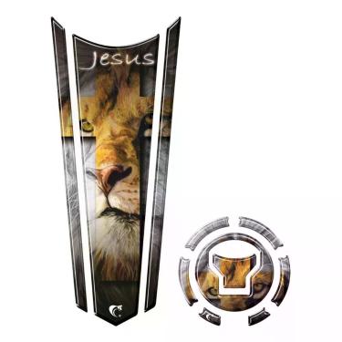 Imagem de Adesivo Faixa Gravata Tanque E Bocal Moto Resinado Jesus Preto