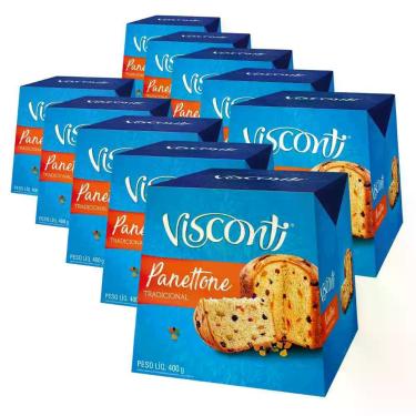 Imagem de 10 Panetones Visconti, Tradicional, Pannetone de 400g
