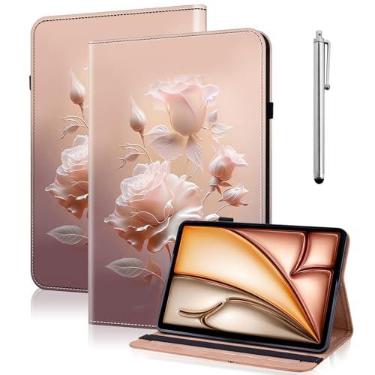 Imagem de VODEFOX Capa para Samsung Galaxy Tab A8 de 10,5 polegadas 2022 SM-X200/X205/X207, capa de couro PU elegante com suporte flip com faixa elástica e suporte para cartão - rosas de cerâmica