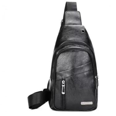 Imagem de Bolsa Transversal Masculina Couro Ombro Peito Nova Pochete Preto Unissex