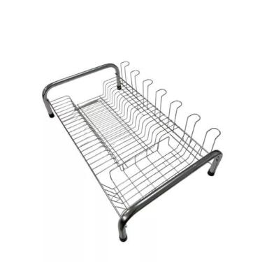Imagem de Escorredor de Louça em Aço Inox, 20 Pratos, 7 Copos, com Porta Talheres, 52 x 34,5 x 13,5 cm