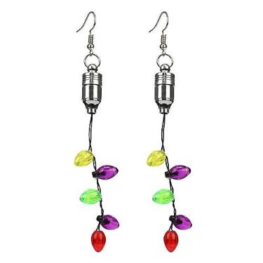 Imagem de Lâmpadas LED clássicas penduradas gancho brincos longos para mulheres meninas lâmpadas coloridas que brilham no escuro borla gota argola de pressão brinco moda festiva decoração suprimentos joias presentes Natal aniversário, Acrílico, Sem pedra preciosa