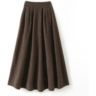 Imagem de Saia Midi Feminina Saia Plissada Elegante Elástica Saia De Cintura Alta Engrossada Saia De Malha Sretchy Confortável Saia Longa Em Linha A, Coffee, L