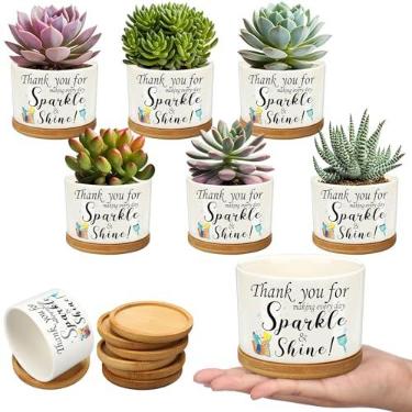 Imagem de Widecook Conjunto de 6 minivasos de cerâmica com bandeja de bambu, presente de agradecimento ao cliente, assistente social, empregada, empregada, enfermeira, hospital, colega de trabalho