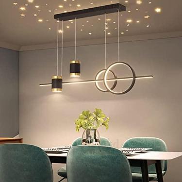 Imagem de Luzes pendentes de LED Luzes de teto pretas Mesa de jantar LED Lâmpada suspensa de ilha de cozinha Lustres modernos com design de estrela com altura ajustável para sala de estar Iluminação p