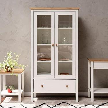 Imagem de Cristaleira 2 Portas 1 Gaveta Madeira Maciça Vanilla CabeCasa MadeiraOriginals Amêndoa/Branco