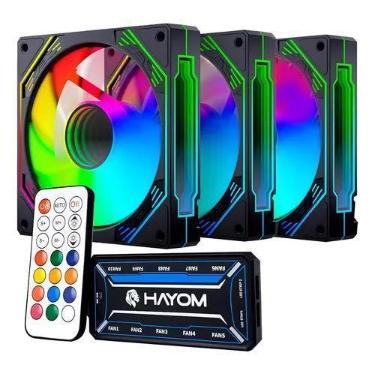 Imagem de Kit 3 Coolers Rgb Hayom, 120mm, Controladora, Preto, Fc1308