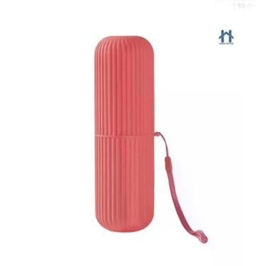 Imagem de Estojo Porta Escova e Pasta Dental OEM Multiuso para Viagem Trabalho e Escola em Plástico Goiaba com Alça 1 Unidade