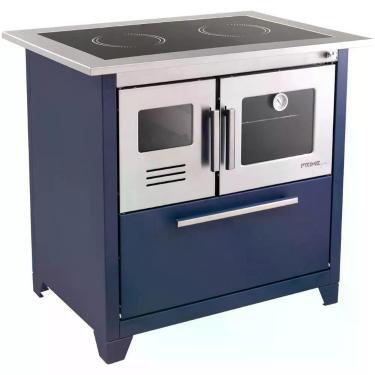 Imagem de Fogão a Lenha com Forno a Gás Hidro Prime Glass N2 Direito Azul Vidro Vitrocerâmico 40L