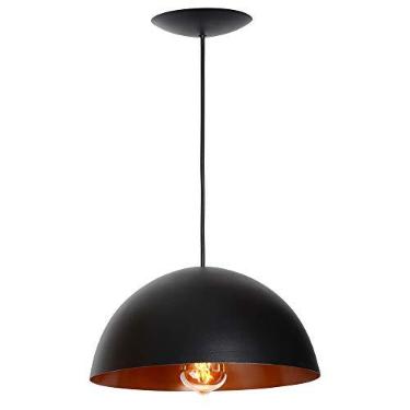 Imagem de Pendente Ônix Meia Esfera Preto E Cobre Alumínio 30Cm Luminária Lustre