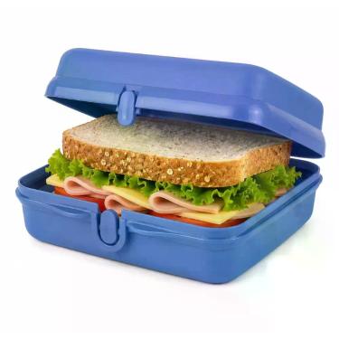 Imagem de Porta sanduíche quadrado infantil liso azul jeans da tupperware