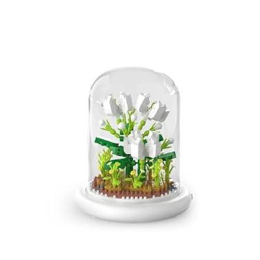 Imagem de Genérico Bloco De Montar Flor Na Cúpula Com Led | Bloco de Construção Flores Artificiais Led | Blocos de Construção Botânicos Mini Peças (520pcs, 8 anos -)