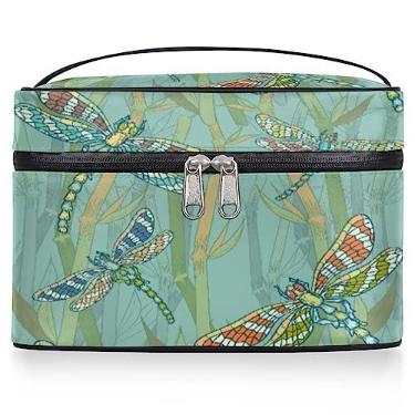 Imagem de Bolsa de cosméticos com estampa de libélula grande bolsa de maquiagem de viagem linda bolsa de maquiagem de libélulas bolsa de maquiagem portátil caixa com zíper bolsa de higiene pessoal,