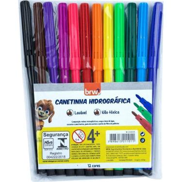 Imagem de Canetinha Hidrográfica Escolar BRW Modelo 12 Cores com Ponta Resistent