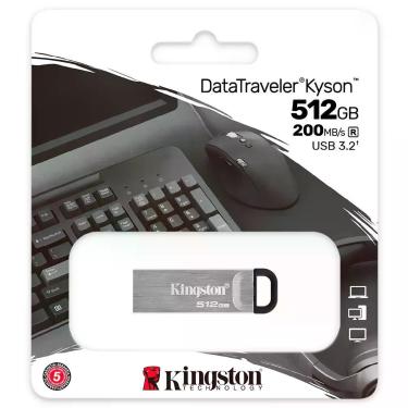 Imagem de Pendrive Kingston Kyson 512GB USB 3.2 Leitura 200MB-s Gravação 60MB-s Prata