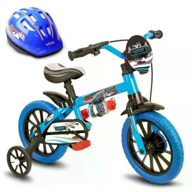 Imagem de Bicicleta com Rodinha Aro 12 Infantil Veloz Menino Capacete Azul - Nat