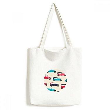 Imagem de Sacola de lona colorida com estampa de desenho animado de carros clássicos, bolsa de compras casual