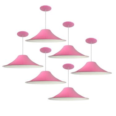 Imagem de Kit 6 Luminária Pendente Chapéu Chinês Com Interior Branco Brilho Com 