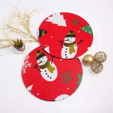 Imagem de Kit Sousplat de Natal Redondo Vermelho Papai Noel Guirlanda e MDF - Ch