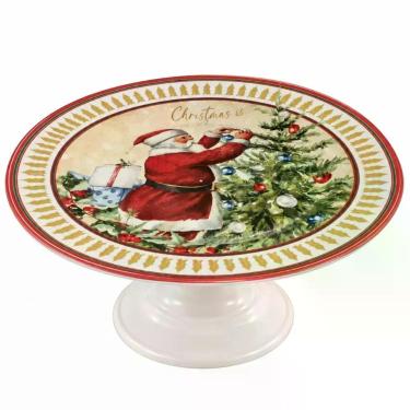 Imagem de Boleira Cenas de Natal Papai Noel em Cerâmica Estampa Digital de Alta Definição para Bolo Torta e Docinhos Vermelho