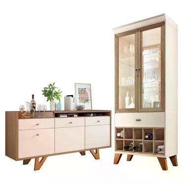 Imagem de Buffet Soft E Cristaleira ópera Off White Castanho – Hb Móveis