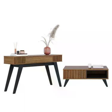 Imagem de Sala de Estar com Aparador Rivieira e Mesa de Centro Jeri Retrô 1 Gaveta MDF MDP 136cm Preto