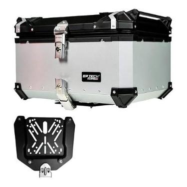 Imagem de Bau Para Moto Bauleto Traseiro Aluminio GP Tech Polido 65 litros Prata Bagageiro Moto Caixa viagem