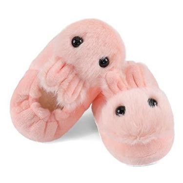Imagem de KAKU NANU Pantufas infantis para crianças fofas com desenho de animal meninas meninos quente fleece inverno casa chinelos, Coelho rosa, 11-12 Little Kid