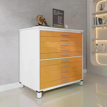 Imagem de Mapoteca 10 Gavetas 120,4cm x 122,3cm Aço Laranja e Branco - Pandin Mó