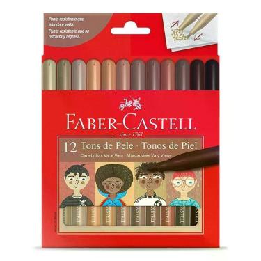 Imagem de Canetinha Hidrográfica Ponta Vai E Vem 150112vvcczf 12 Cores Tons De Pele - Faber Castell
