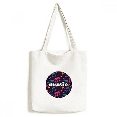 Imagem de Sacola de lona preta colorida com notas musicais, bolsa de compras, bolsa casual
