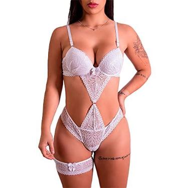 Imagem de LINGERIE FASCINO - Body Em Renda Aberto Na Frente Com Bojo No Sutiã Branco Tamanho M REF:214