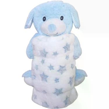 Imagem de Bichinho Com Pelúcia 18cm Com Manta 75x75cm Cachorrinho Azul