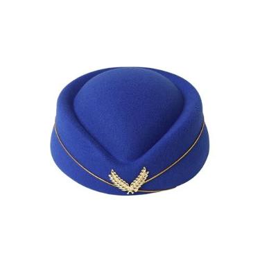 Imagem de UPSTORE Chapéu de aeromoça de feltro azul, boné de comissária de bordo, uniforme de anfitriã, acessórios de fantasia para festa de cosplay de Halloween