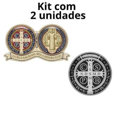 Imagem de Combo Adesivo Resinado Medalha de São Bento 9cm - Kit 2 unidades - Dom