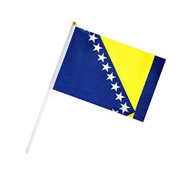 Imagem de Bandeira da Bósnia de mão Bandeira da Bósnia Bandeira da Bósnia Pequena Mini Bandeira Pacote com 50 Bandeiras de País Nacionais de Topo Redondo, Suprimentos de Decorações de Festa para Desfiles, Copa do Mundo, Eventos Esportivos e Celebração
