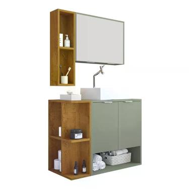 Imagem de Gabinete Banheiro Star 2 Portas com Espelheira e Cuba Dalla - LOJA DOC