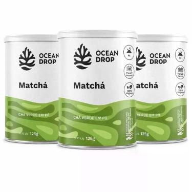 Imagem de Kit 3 Matchá em Pó Ocean Drop 125g Chá Verde Vegano Sem Glúten 60 Porç