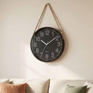Imagem de Relógio Parede Redondo Decorativo Preto Com Alça Corda 25cm - Genérico