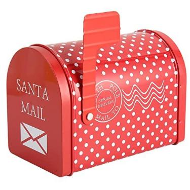 Imagem de CUOFYUNL Latas de armazenamento em forma de caixa de correio Padrão bonito Acabamento requintado Caixa de doces de Natal para enfeites Caixas de presente