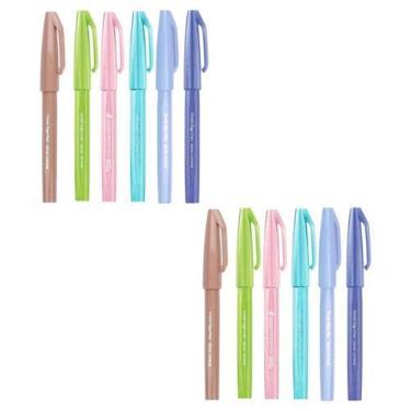 Imagem de 12 Canetas Pentel Brush Sign Pen 6 Cores Lettering Tradicional, Pastel