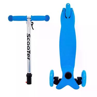 Imagem de Patinete Regulável Infantil 3 Rodinhas Com Led Para Crianças Até 40kg Azul