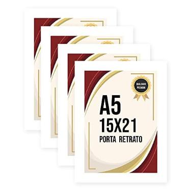 Imagem de Kit 4 Porta Retrato 15x21 Moldura Premium Fosco Branco c/Vidro Comum