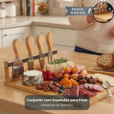 Imagem de Tábua Premium Giotto Tábua de bambu com conjunto de 4 facas Perfeita p