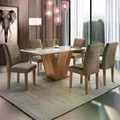 Conjunto Sala de Jantar Mesa com 6 Cadeiras Vidro e MDF Espanha Yescas Conjunto Sala de Jantar Mesa com 6 Cadeiras Vidro e MDF Espanha Yescas