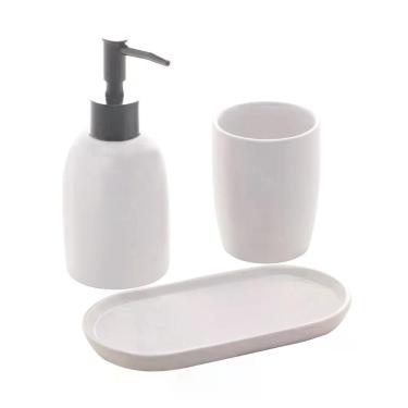 Imagem de Conjunto 03 Peças Para Banheiro Cerâmica Londres Branco E Prata 4502 - Lyor