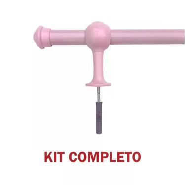 Imagem de Kit Varão para Cortina Simples 2 e 00m 19mm de Madeira Pinus com Ponteiras e Suportes Rosa Bebê OEM