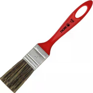 Imagem de Pincel Trincha Simples 1 Modelo 500 para Tintas Látex e Acrílica Boa Cobertura Cerda Gris Cabo Vermelho Tigre